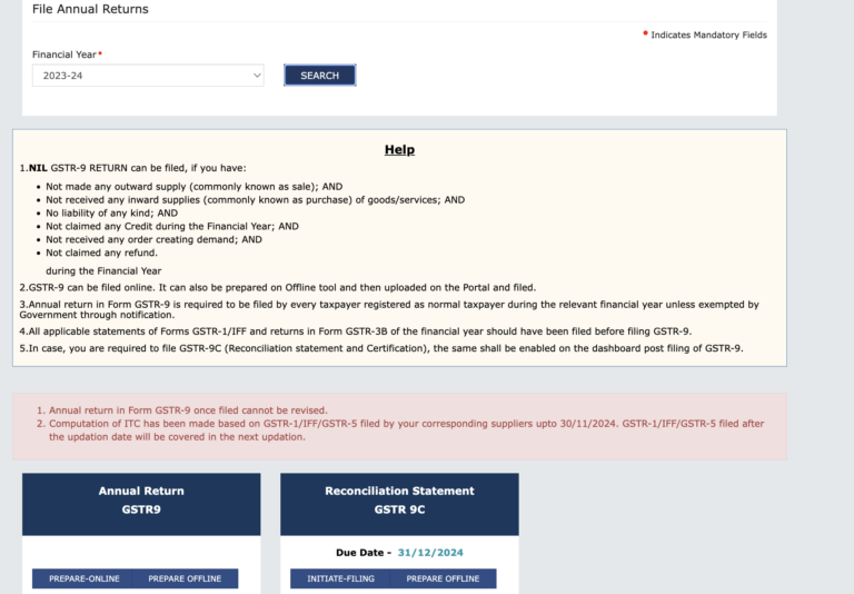 GSTR-9 form active on GST Portal for FY 2023-24 \ GSTR-9 Optional & Mandatory Tables for FY 2023-24